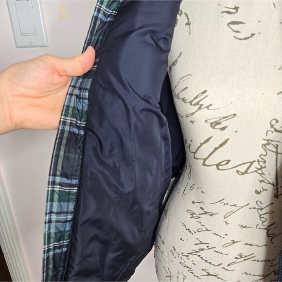 Eddie Bauer Womens Premium Goose Down Vest Blue Green Plaid Quilted Zip Small - Picture 9 of 13